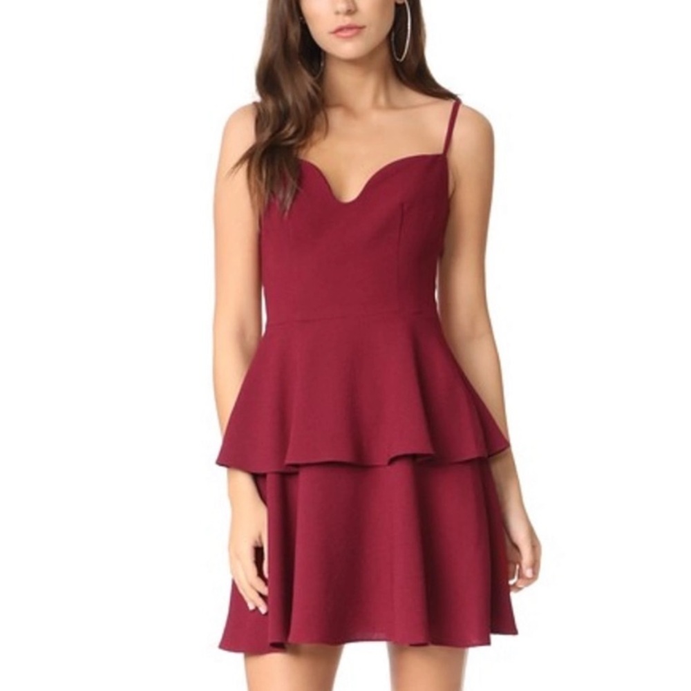 BLACK HALO Belen Tiered Ruffle Spaghetti Strap Mini Dress in Mulberry size 10